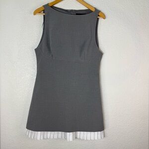 Zara Gray Sleeveless Sheath Mini Dress with White Pleated Hem XL Career Office